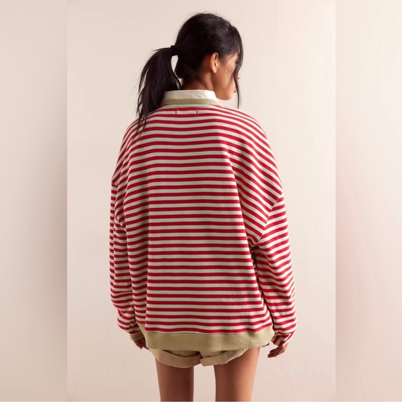 Free People Striped Red and Cream Sweatshirt - Picture 4 of 8